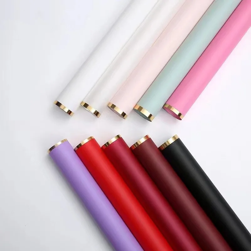 Wholesale Golden Edge Plastic Paper Flower Wrapping Paper Waterproof Pack 20 Sheets Per Bag Flower Wrapping Paper