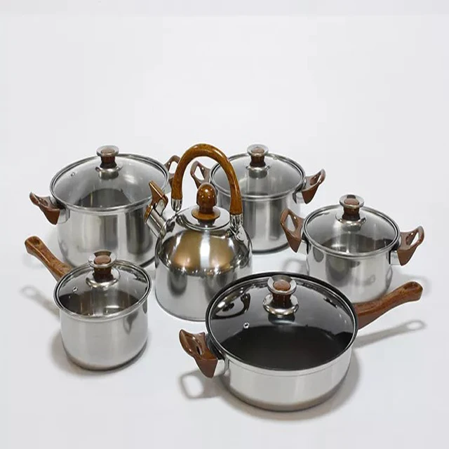 Cookware Pot New Type Cookware Set Stainless Steel Low Price 12pcs Metal CLASSIC Pan 7 Pieces Kitchen Wholesale Bakelite Handle