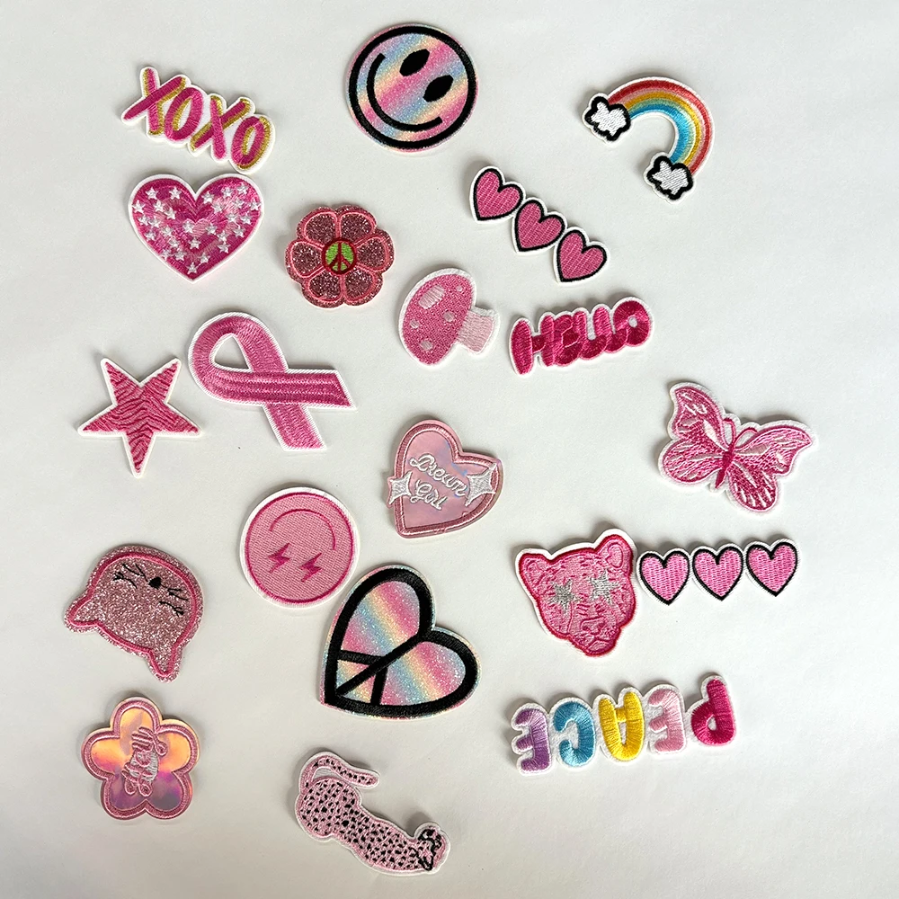 Wholesale Embroidery Patches Iron on Peace Symbol Flower Fall School Bag Heat Press Mushroom Butterfly hat Patch for Clothes Hat