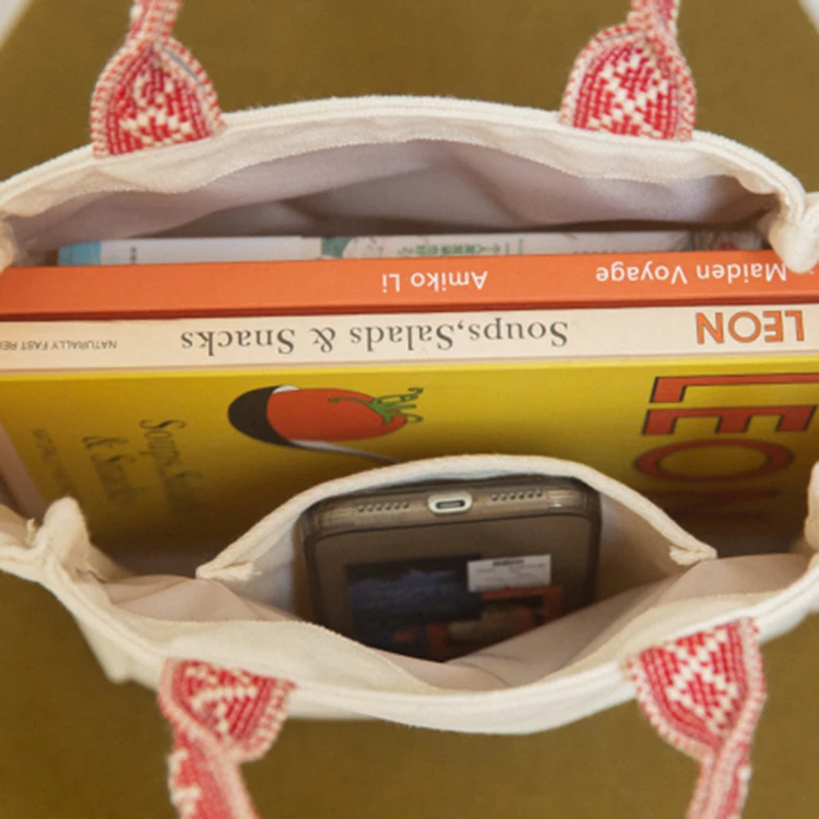 Korean Style Inside Pocket Plain Canvas Handbag Beach Shopping Tote Bag with Custom Printed Logo