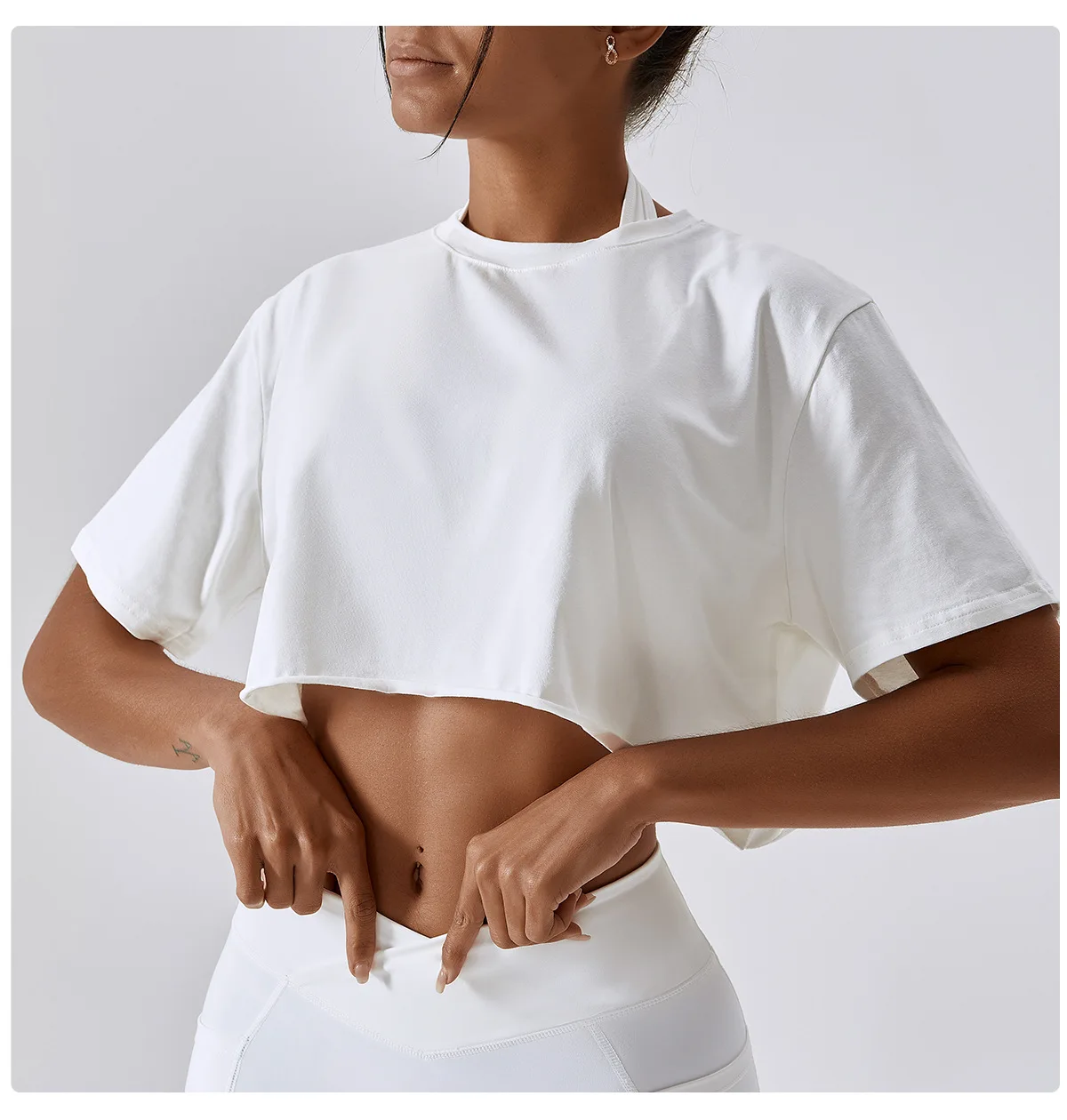 High Quality Casual Yoga Womens Sports Cropped Tops Cotton T Shirts Camiseta White Blue Crew Neck Loose Breathable Sexy T-Shirts