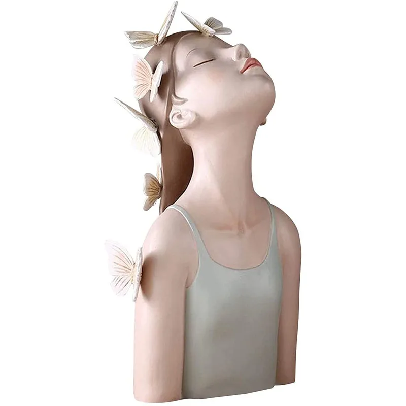 
Aesthetic Slim Resin Butterfly Girl Bust Sculpture Living Room Decoration Study Bedroom Office Ornaments Crafts For Gifts 