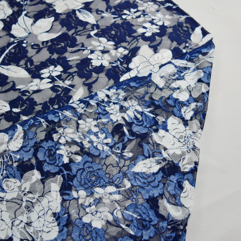  Amazon top seller nylon spandex lace navy white print knit fabric for underwear and women