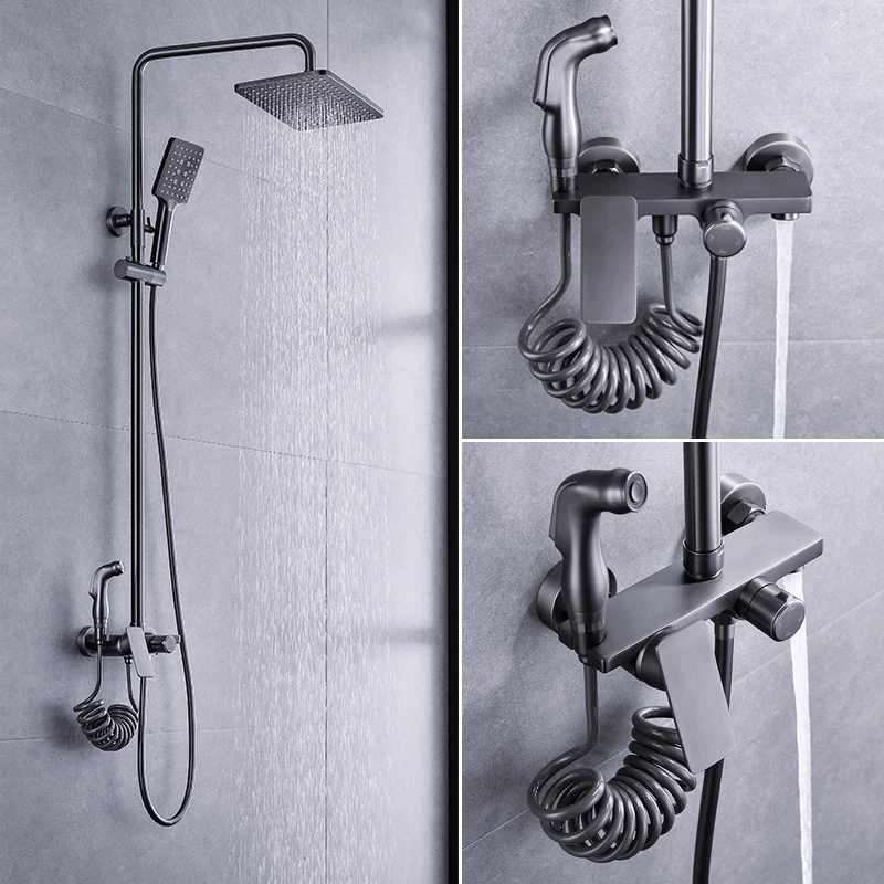 Cupc Bathroom Concealed Rainfall Mixer Tap 12 Inch Wall Mount Cabin Thermostatic Black Water Saving Shower Mixer Head