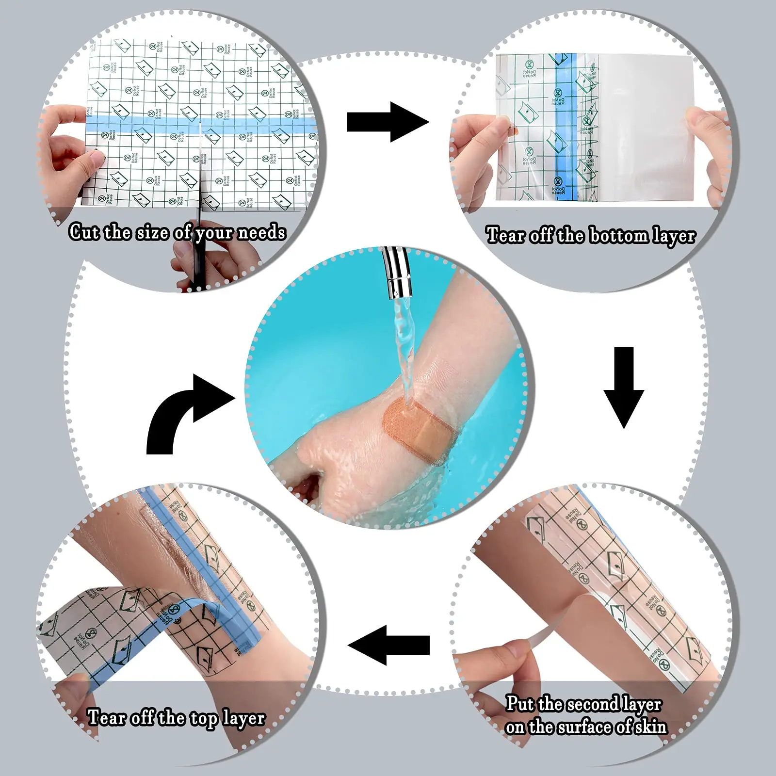 Showerproof Transparent Adhesive Film Dressings Clear Wound Bandages Protectors for Shower Tatoo