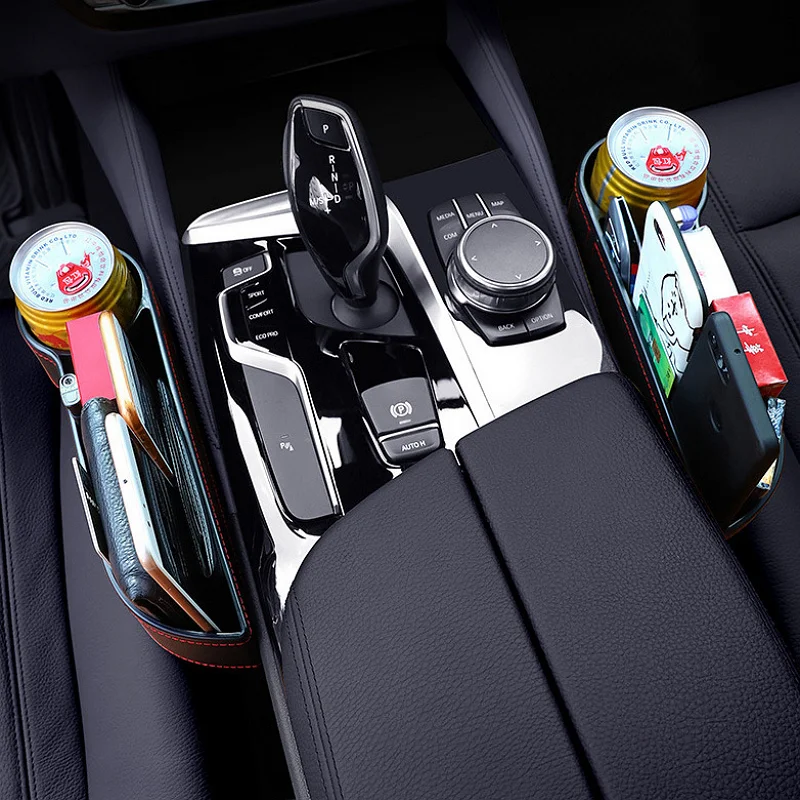 Car Cup Holder Accessories Car Seat Side Pocket Organizer Pouch PU Leather Car Seat Gap Filler Pad
