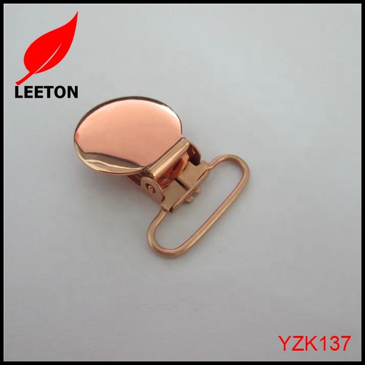 Factory supply 1.0 inch 25mm round shiny rose gold safe baby pacifier clip