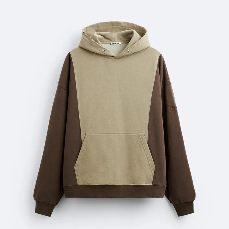 OEM Custom Front pouch pocket Ribbed Trims Casual Color Block Hoodie For Men