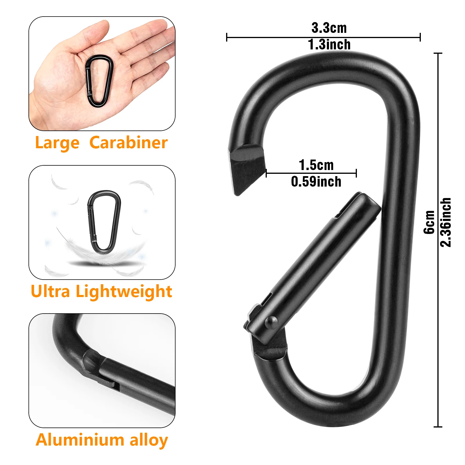 Pullther aluminum alloy mountaineering outdoor high-quality black hook fishing camouflage bag ring buckle hook clip custom logo