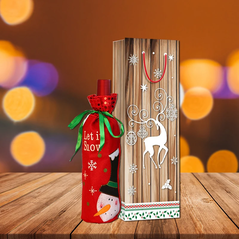 Wholesale Logo Custom Printed Wine Bottle Gift Wrapping Christmas Gift Packaging Elk Wood Grain Brown Paper Wine Bottle Bag (1600283335381)