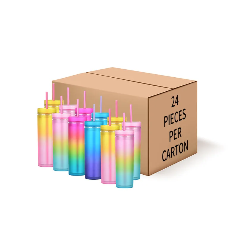 Custom cup 16 oz double wall drinking cup reusable BPA Free colored acrylic glass with cover and straw