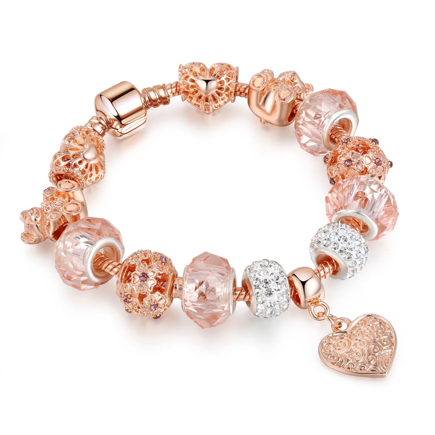 HOVANCI hot selling jewelry DIY charm bracelet crown heart woman rose gold diamond bracelet with charms bracelet