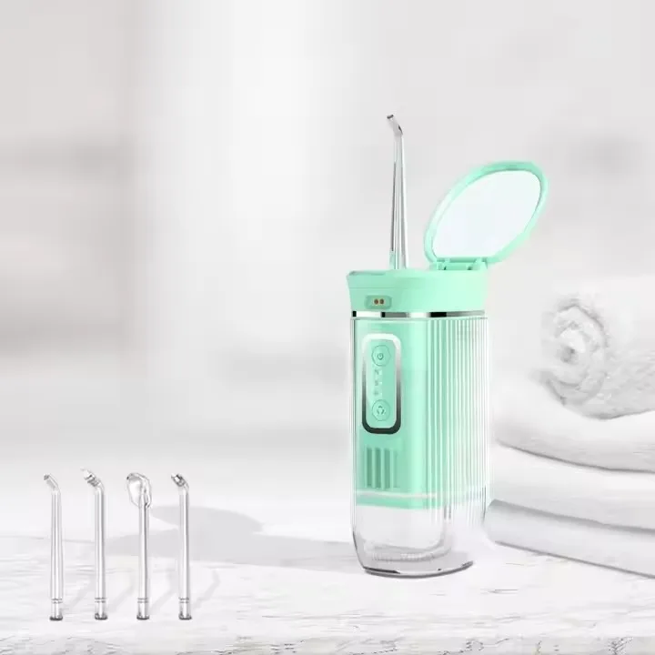 Portable Tooth Cleaner IPX7 Waterproof Whitening Blue Light Oral Irrigation Dental Floss With Mirror