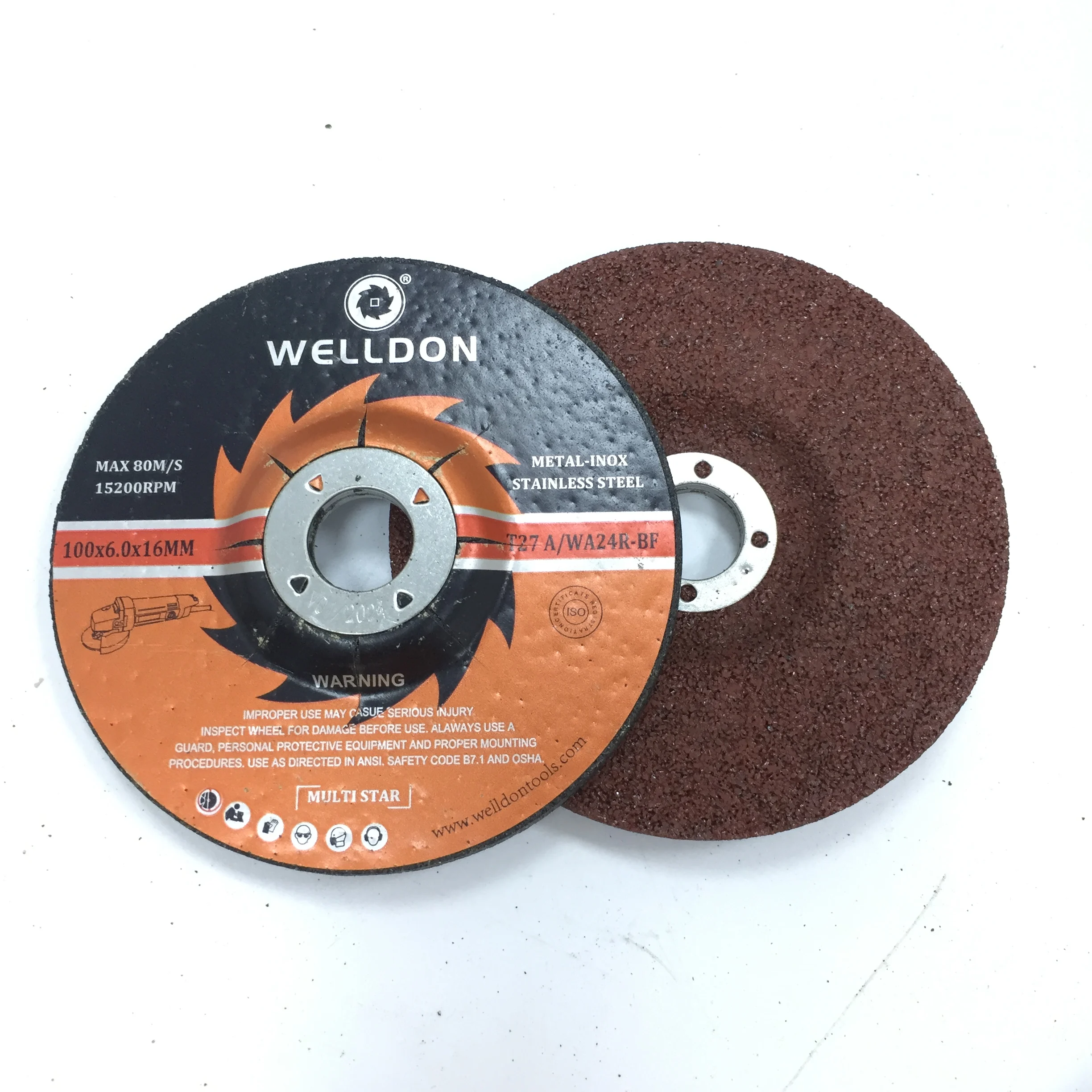 Welldon 100x6x16mm aluminium oxide resin high quality porosity mini bevel edge angle inox grinding wheel disc price or cast iron