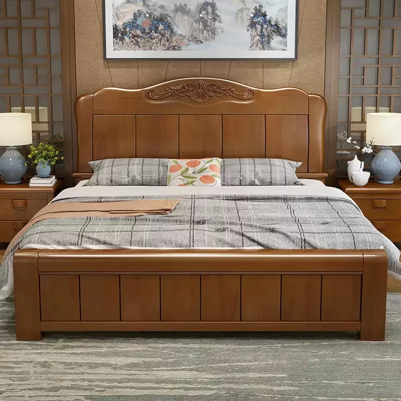Wholesale Luxury Home 1.8m Queen Double Wooden Beds Furniture Modern Cheap Bedroom Full King Size 2m Solid Wood Bed