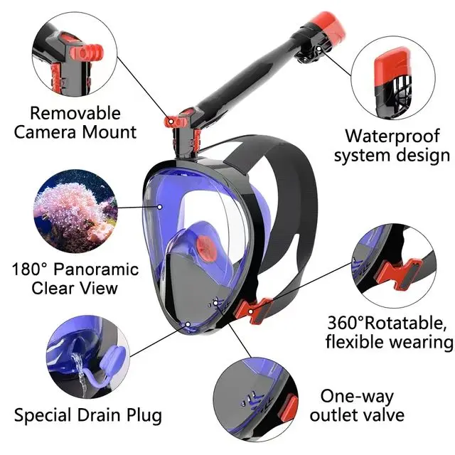 Anti-fog Scuba Diving Mask Full Face Snorkel Mask Diving Snorkeling Mask Swimming Training For Diving Scuba With Camera Mount