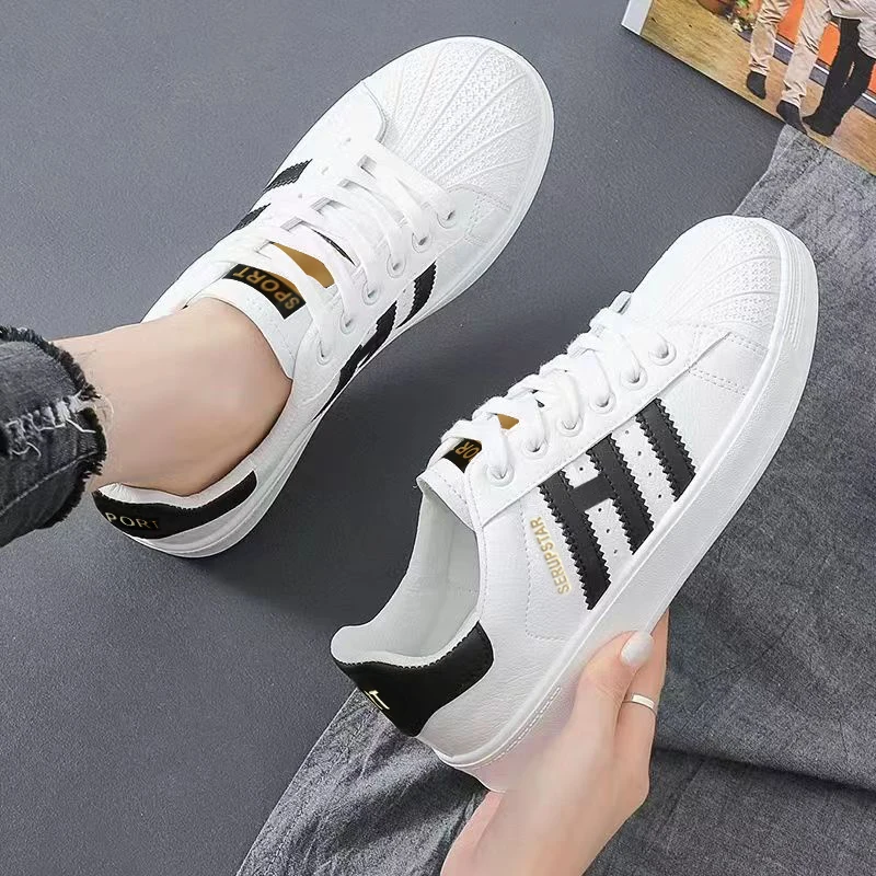 Classic black white EVA lightweight pu leather skateboard sports casual men tennis shoes womens sneakers