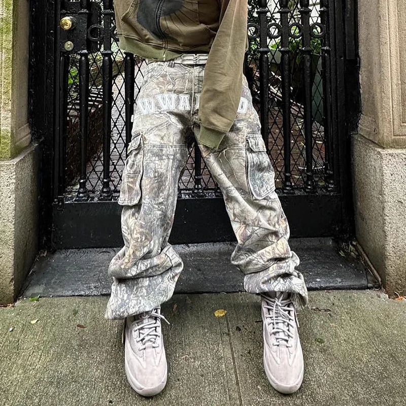 YSJY Custom Camouflage Stacked Pant High Waist Baggy Work Workwear Hunting Real Tree Cargo Camo Pants For Men