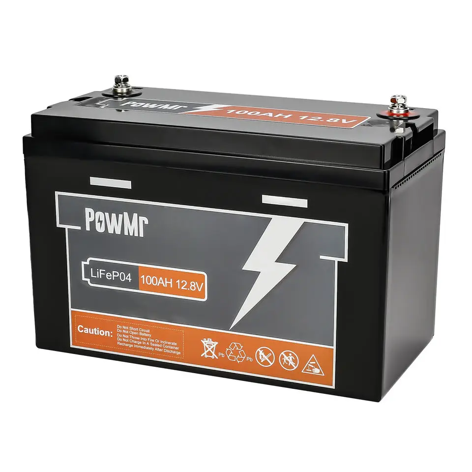 PowMr 12.8V 100AH Lithium Battery 4 Batteries in Series Chargeable Energy Storage LiFePO4 Battery