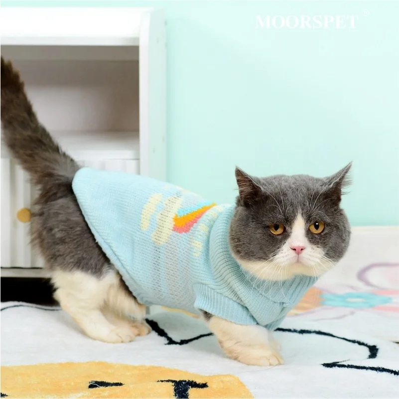 Moorspet Heattech Elastic Pet Cat Special Small Clothes Winter German Cat Sweater with Print Pattern for Dogs