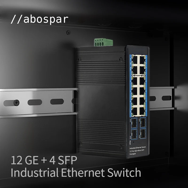 AS-EFS12G4F-M Industrial Switch 12 GE 4 SFP Gigabit Managed Switch Wide Range Temp DIN-rail Industrial Ethernet Switch