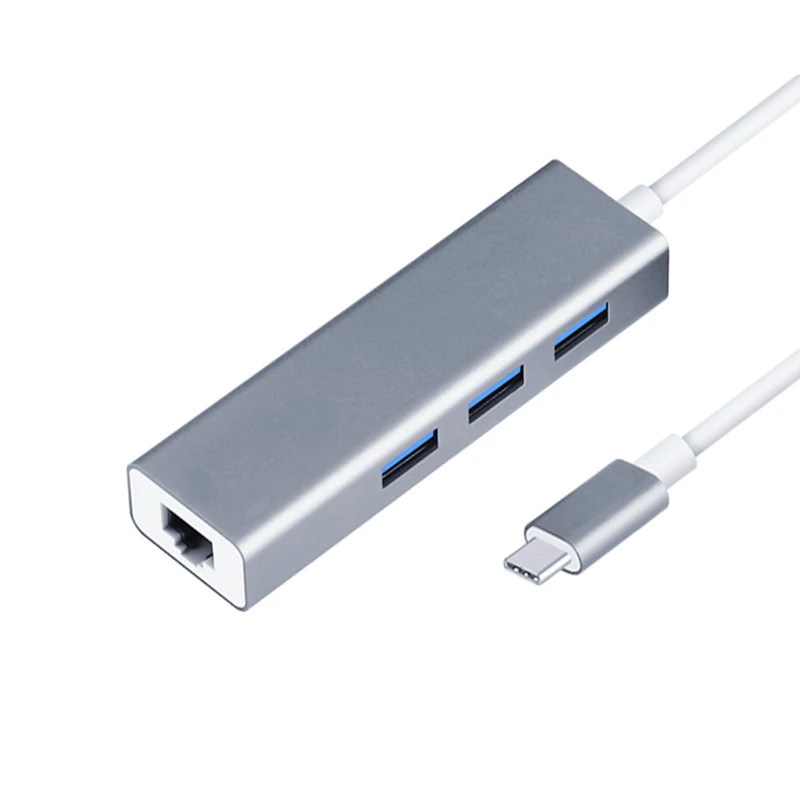 4 In 1 USB Hub USB3.0 With RJ45 100mbps Ethernet 3-port USB TYPE-C To USB 3.0 Adapter