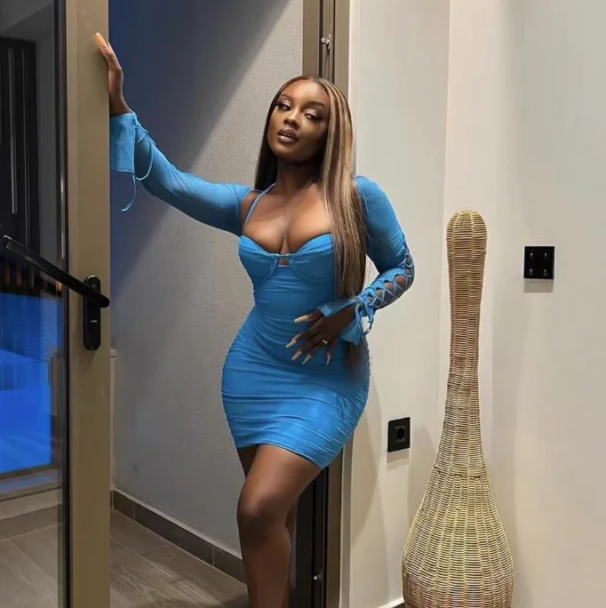 OJW4139L Hollow-out lace-up square neck gauze horn sleeve long sleeve dress sheath mini skirts