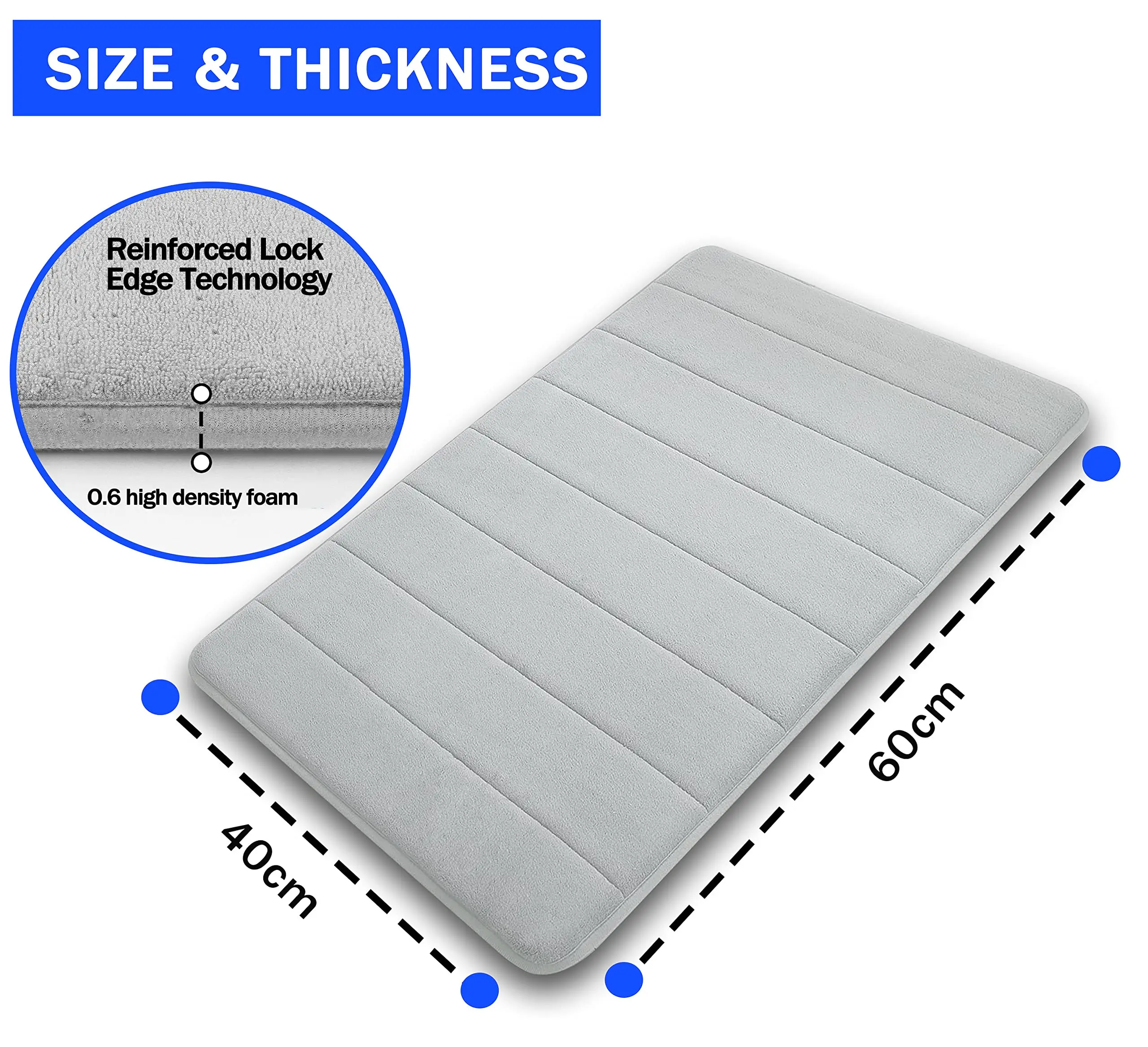 Memory Foam Bath Mat Water Absorbent Shower Mat, Thick Bath Rugs for Bathroom Non Slip with PVC Backing Ultra Soft Bathroom Rugs