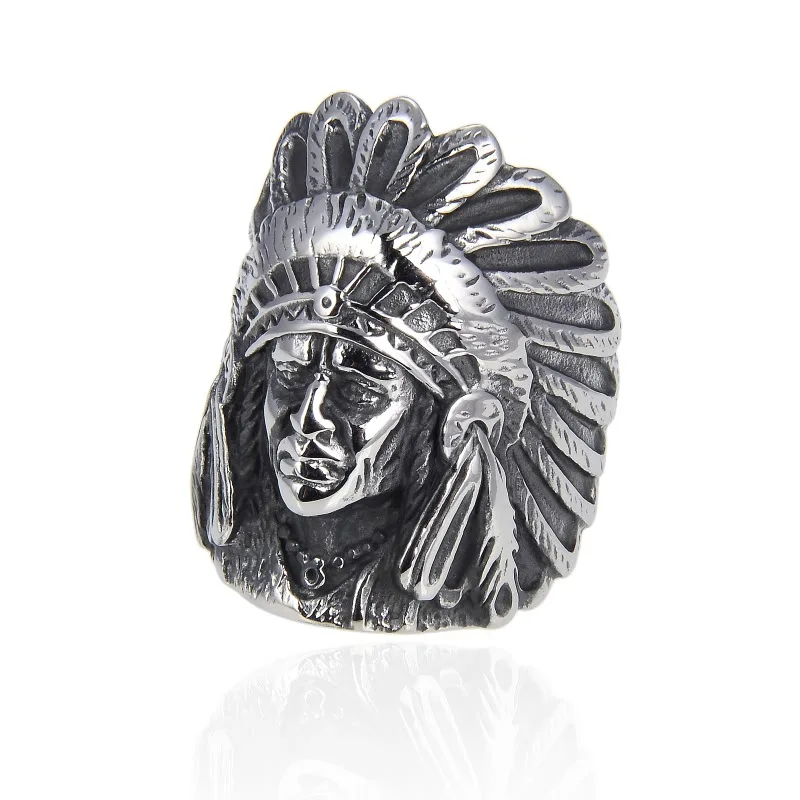 2021 new product Indian Chief Head Ring Men Ring Stainless Steel Vintage Indian Chief Head Motorcycle Rider Ring