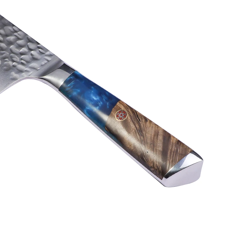TUOBITUO Factory OEM Custom Blue Resin Handle Japanese 67 Layers Damascus Steel Forged VG10 Kitchen Chef Knife