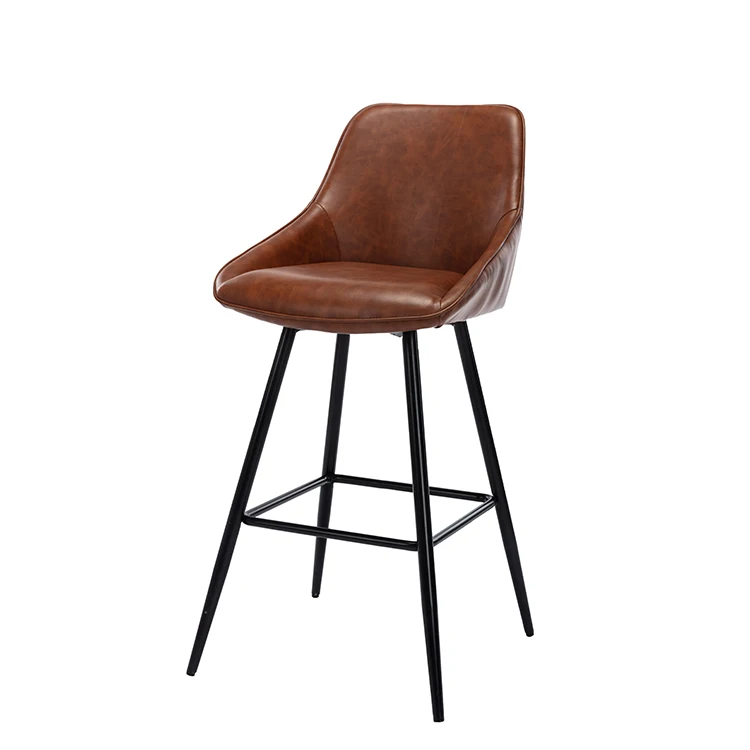Brown Pu Leather Metal Bar Steel Counter Chair Bar for Cafe Restaurant