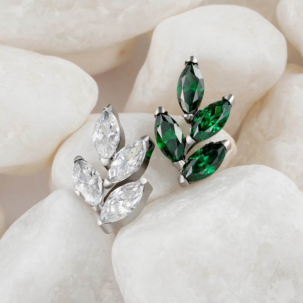 Right Grand F136 Titanium 16G Marquise CZ Leaf Shaped Cartilage Helix Conch Lobe Ear Fashion Jewelry Piercing Jewelry Earring