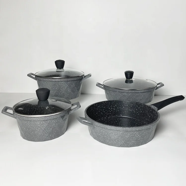 7pcs Die-Cast Aluminum Kitchenware Cookware Set Non-Stick Pots and Pans with Soft Touch Handle Granite Ceramic Coating