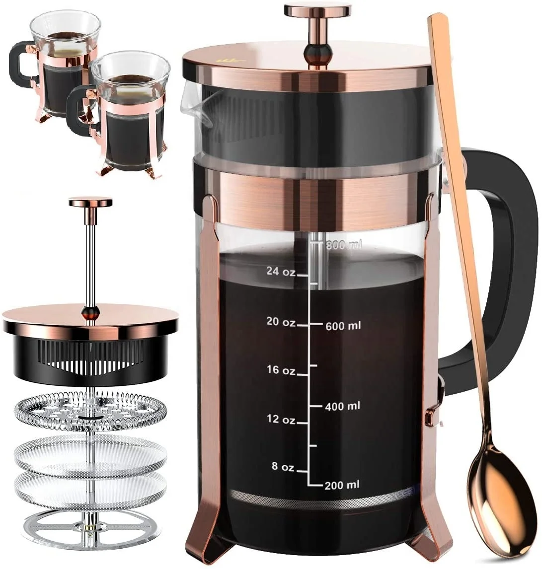High Borosilicate Glass Copper Color French Press Set Coffee Maker Set with 2pcs cups coffee maker set