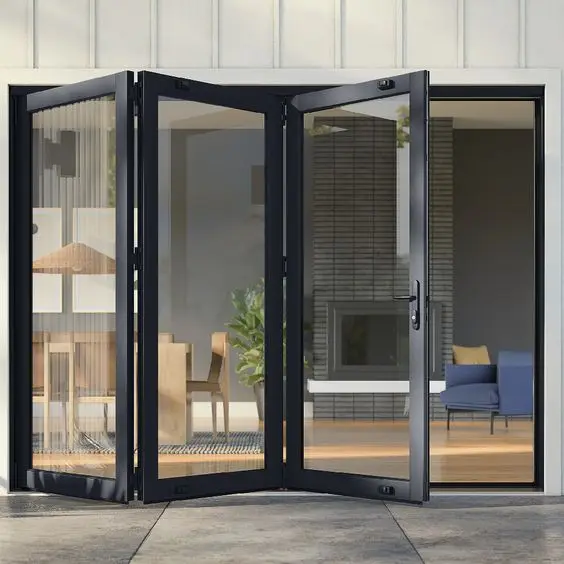 JBDhome New Custom Indoor Wooden Folding Door 360 Degree Glass to Glass Folding Shower Door
