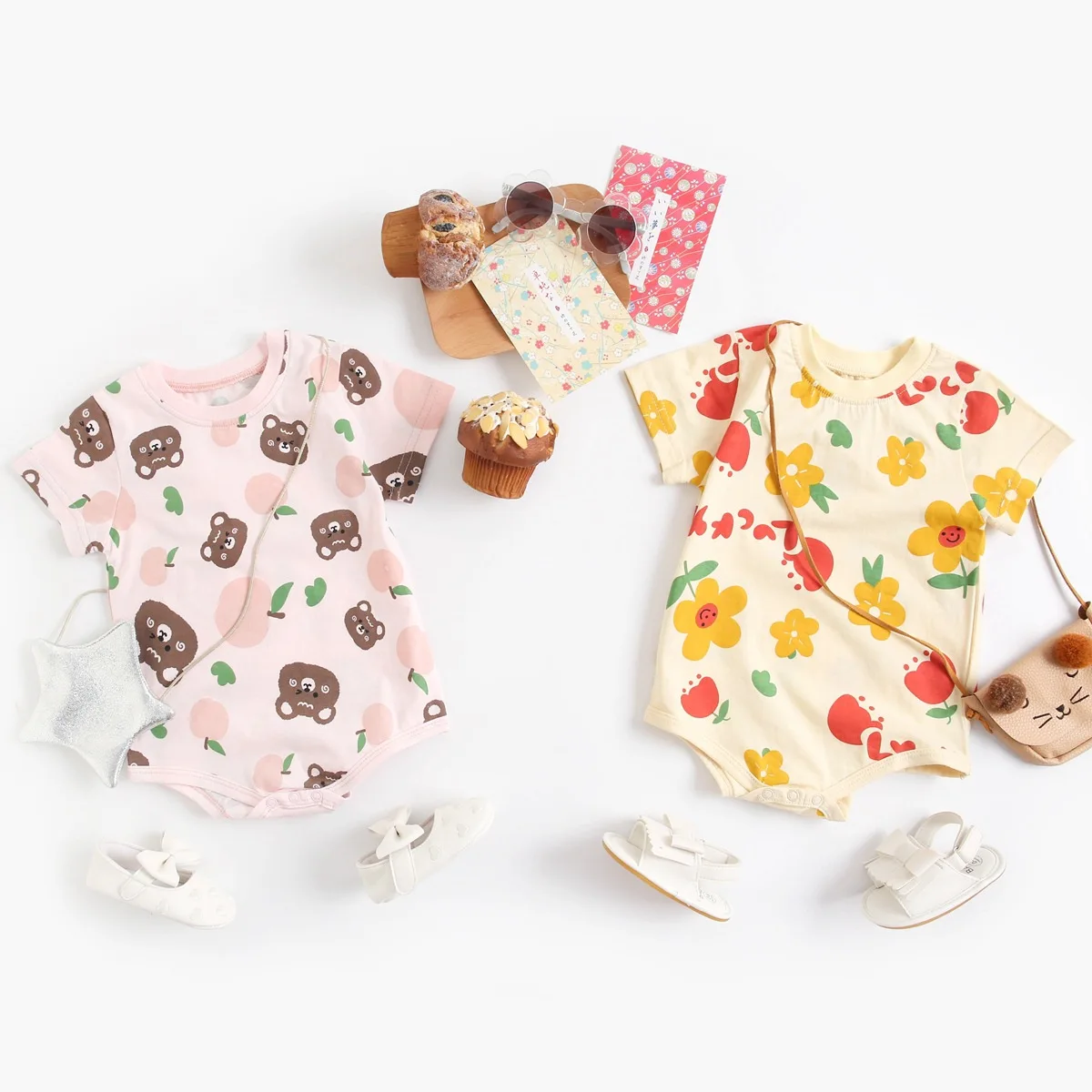 Wrap clothes summer cartoon animal onesie short sleeved climbing clothes baby rompers