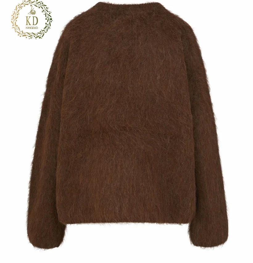 KD Knitwear Manufacturer Custom Heavyweight Brushed Knit Mohair Women Sweater Alpaca Wool Sweater