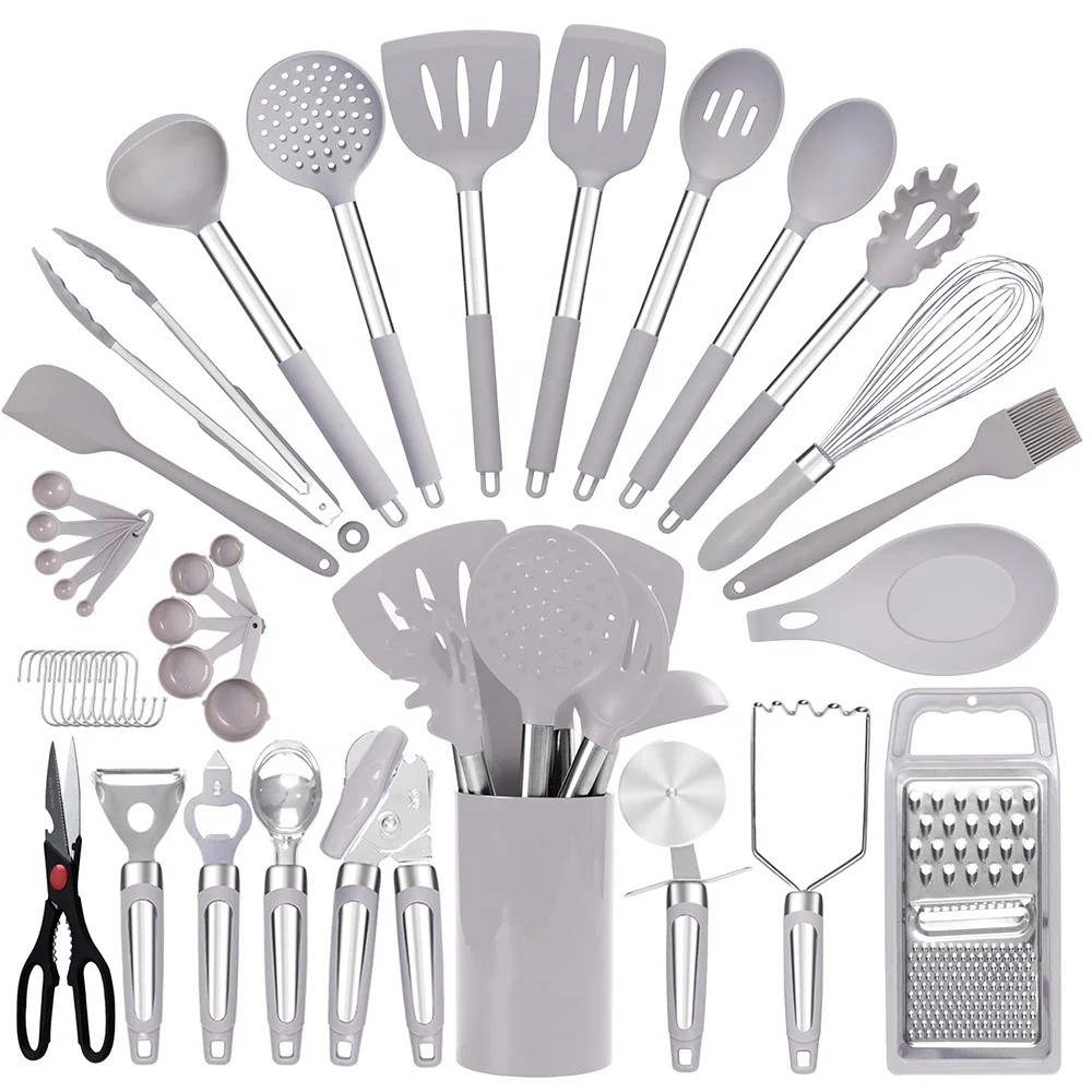 TOALLWIN kitchen tools gadgets household silicone kitchen utensils kitchen set wholesale silicone cooking utensils with holder