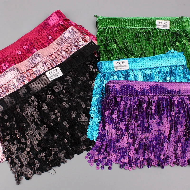 Width 17cm Multi-Color Sequins Tassel Dance Decorative Embroidery Fringe Lace Clothes Sewing Accessories Lace Trimming For Dress