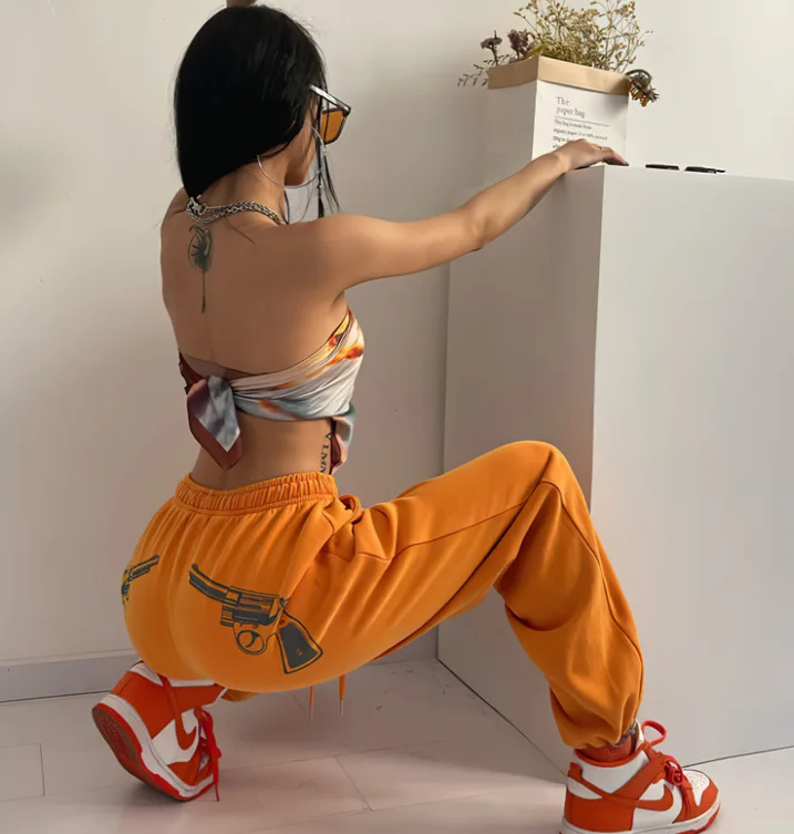 Женская толстовка с высокой талией, винтажная Повседневная Свободная кофта с принтом букв в стиле хип-хоп, брюки для бега и танцев