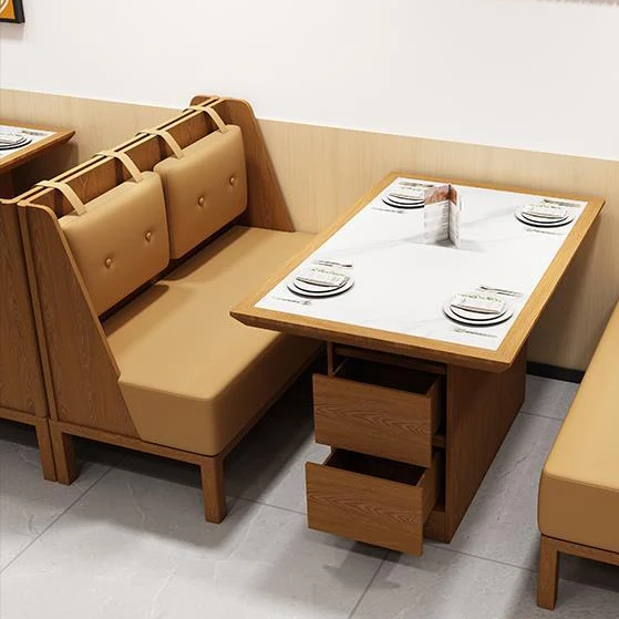 Commercial Solid Wood Restaurant Table and Chair Set Snack Japanese Cuisine Sushi Coffee Fast Food Shop Booth Sofa