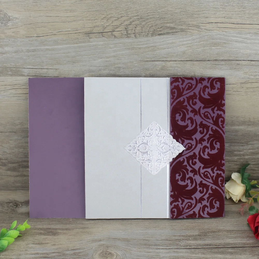 Personalized Blank Indian Style Green and Orange Luxury Invitation Card with Flocking