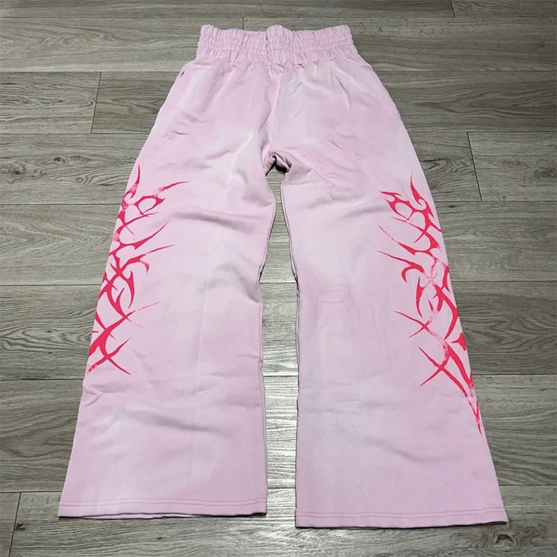 Custom sun faded oversized wide leg baggy rhinestone sweatpants men