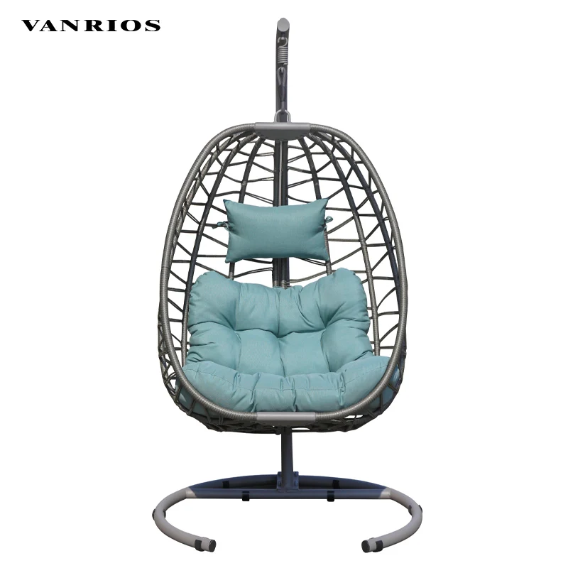 VANRIOS Garden Patio Moder Indoor Metal Egg Circle Swing hanging chair brazilian swing hammock outdoor furniture rattan rope