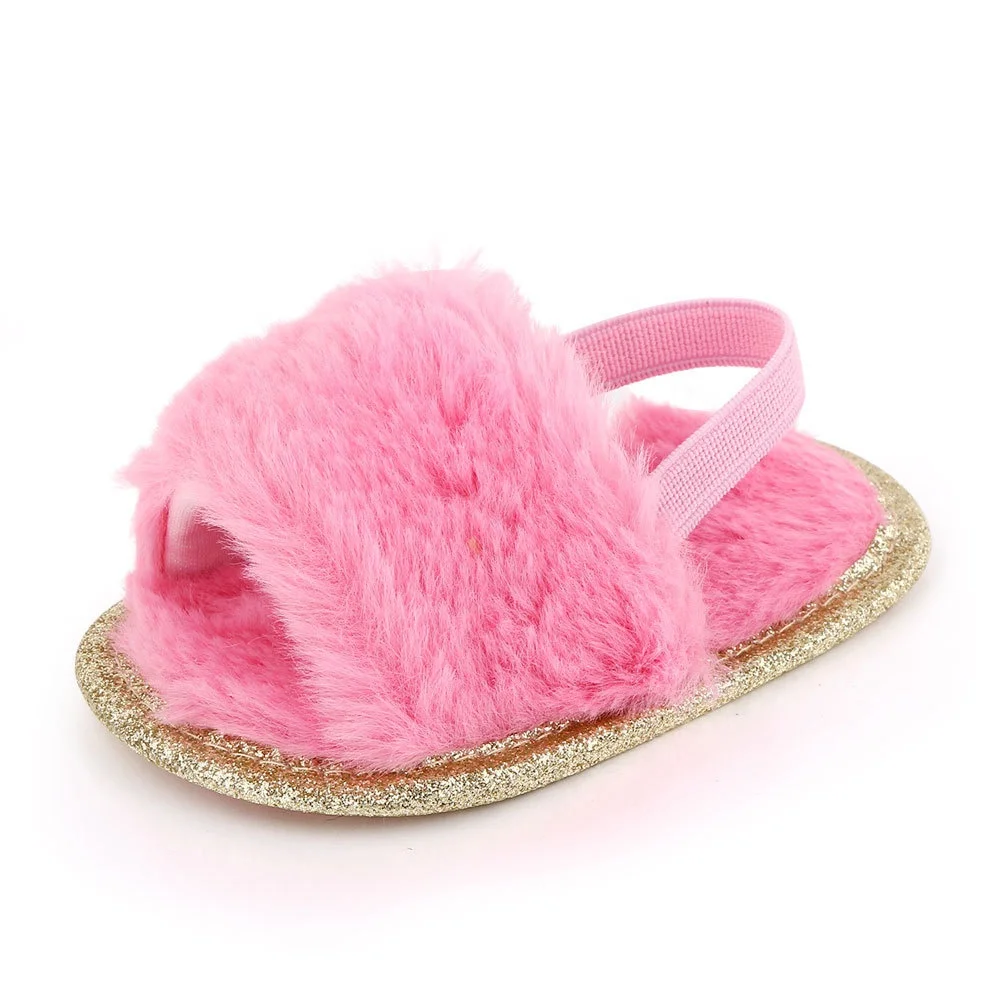
Fashion Fancy Kid Soft Soles Summer Shoes Wholesale Soft Toddler Infant Baby Girl Sandals with Fur Decorated 
