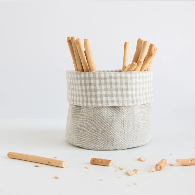 Natural Cotton Fabric Bread Basket Plant Pot Linen Bag Organic Food Storage Bowl