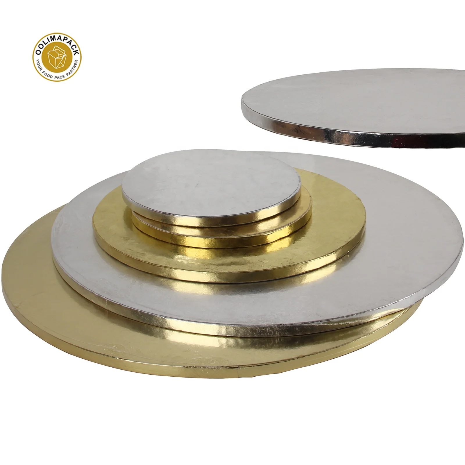 
Biodegradable Gold and Silver Round Printed Logo Cake Board Drum Eco Friendly Thicken The Cake Mat 