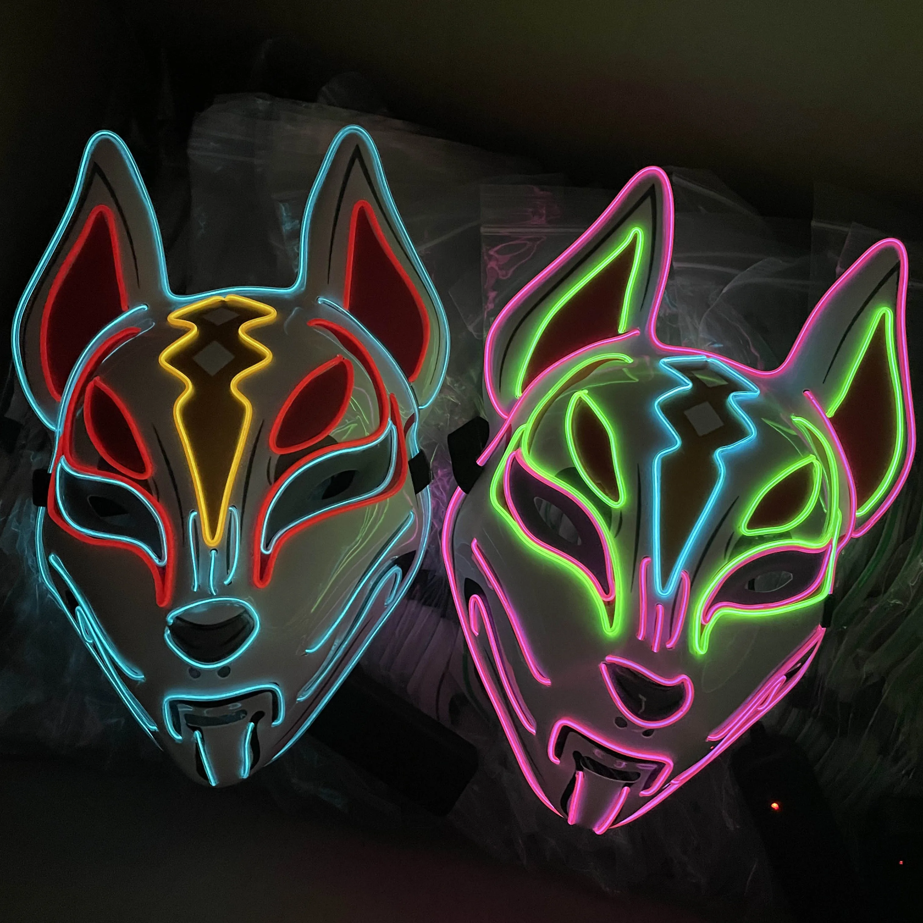 Custom Glow LED Light-Up Full Face Mask Hot Black Silk and PVC Material for Halloween Christmas & Rave Parties Adult Size