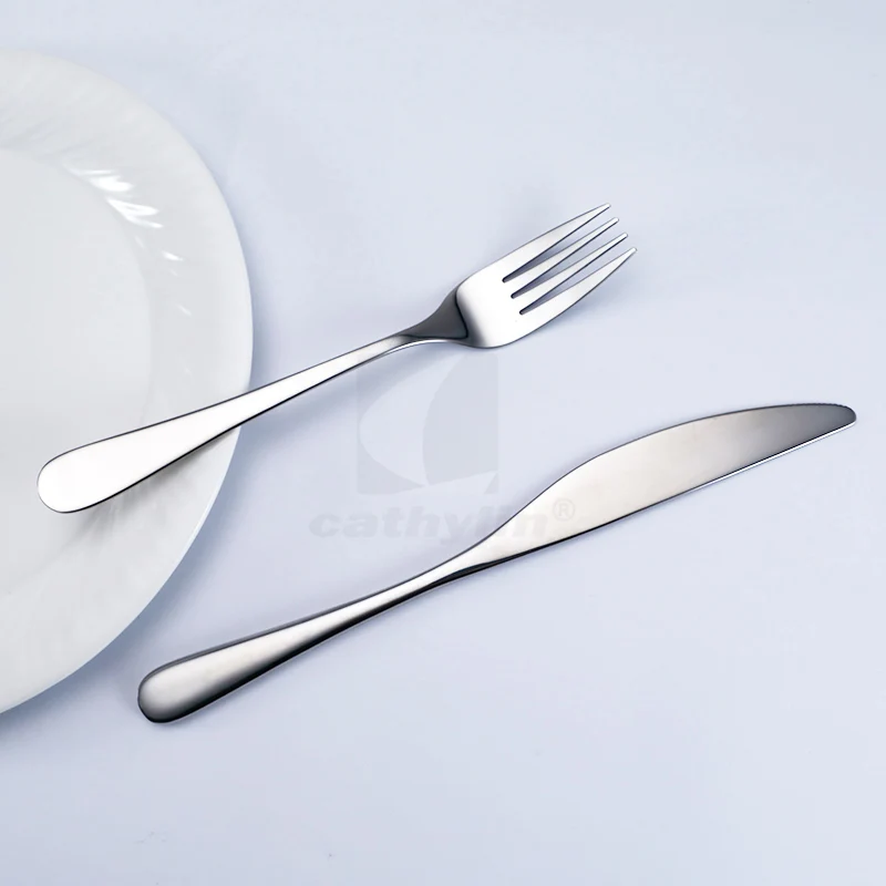 Custom 5 PCS Cutlery Spoon Fork Knife Stainless Steel 304 Silverware Set with Round Thick Handle for Restaurant