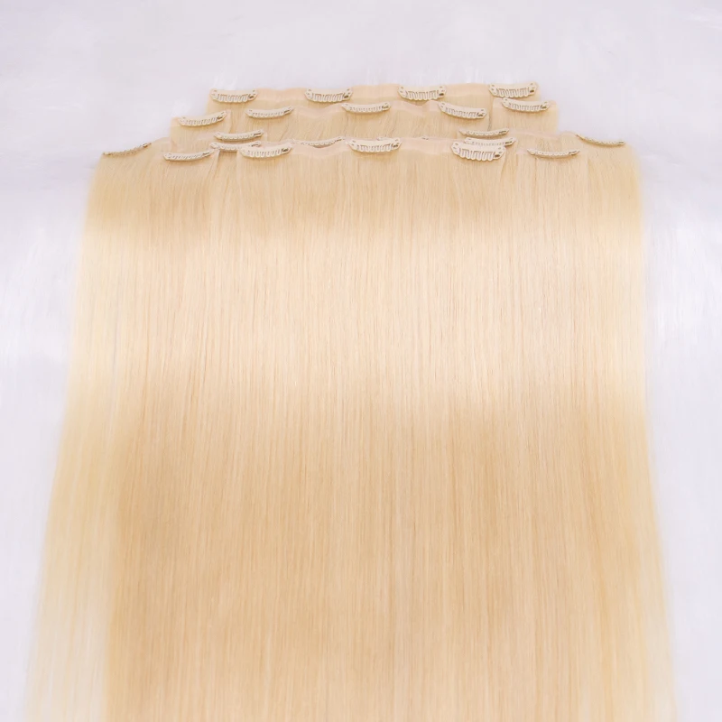 Real European Clip in Human Hair Extensions Colored Double Drawn remy hair extensions 100 human hair clip ins